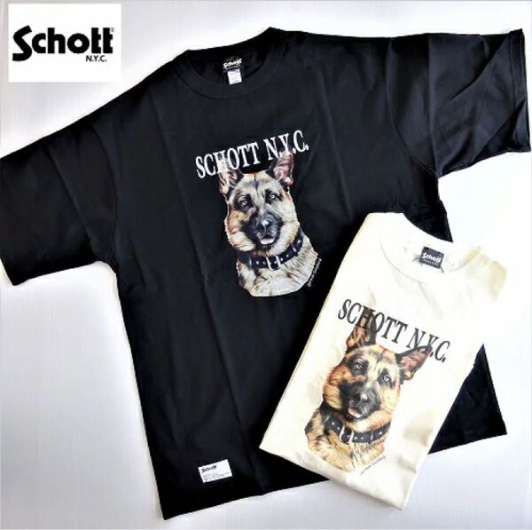 schott 半袖Tシャツ ジャーマンシェパード 黒 ブラック