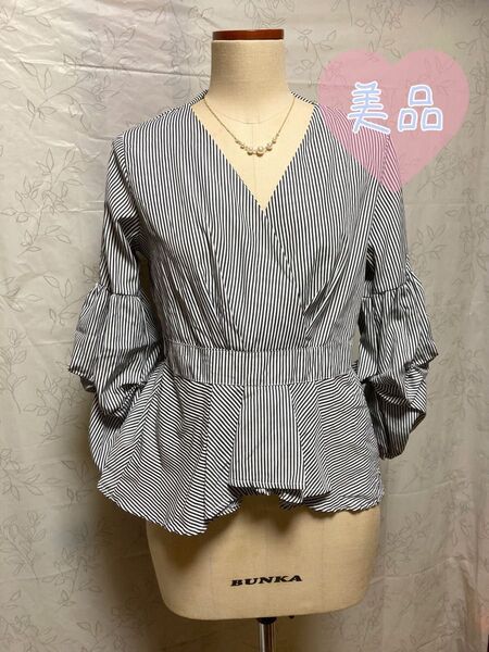 【美品 GORGE】ストライプ ブラウス