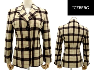 A-947* free shipping *ICEBERC Iceberg * regular goods Italy made cashmere Ram wool check jacket coat 40