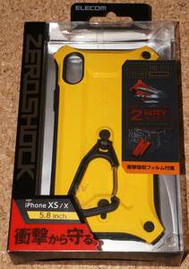 ☆新品★ELECOM iPhone XS/X ZEROSHOCK ゼロショック カラビナ イエロー