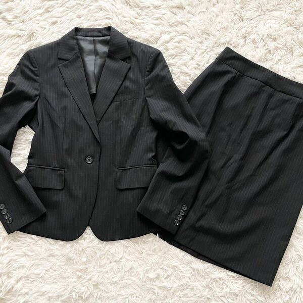 I.M.G.N スカートスーツ ブラック ストライプ WASHABLE サイズ9