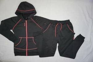  Reebok warm sweat top and bottom set L size regular price 14080 jpy black black lady's full Zip f-ti-& pants 