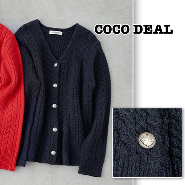 COCO DEAL ココディール ケーブルぺプラムカーディガン ハートボタン 黒