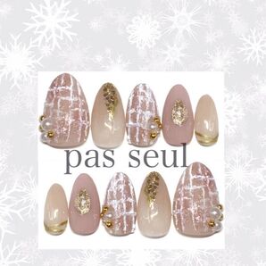 「ツイードネイル」ピンク ブラウン ツイード 冬 秋 クリスマス シンプル