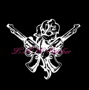 カッティング ステッカー 拳銃 & 薔薇 1-2 シール デカール 自動車 バイク スーツケース 給油口 タトゥー GUNS＆ROSES バラ ROSE 花 銃