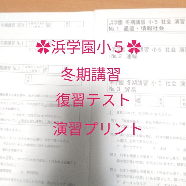 浜学園 小5 冬期講習 社会 復習テスト 演習プリント