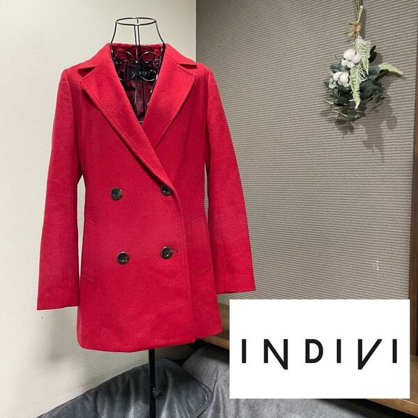 INDIVI インディヴィ チェスターコート カシミヤ混 赤