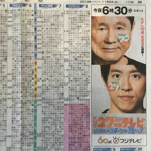 ビートたけし村上信五FNS27時間テレビ広告/田中圭吉田鋼太郎おっさんずラブ番宣記事広瀬すず草刈正雄なつぞら番宣広告朝日新聞191102