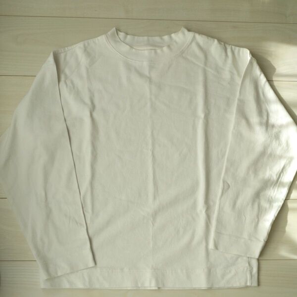 無印良品 ヘビーコットン モックネック 長袖Tシャツ 男女共通 S-M 白