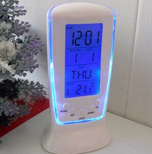 卓上時計 ブルー バックライト デスク クロック付き LEDデジタル LCDアラーム カレンダー 温度計 多機能 デジタル時計 S359
