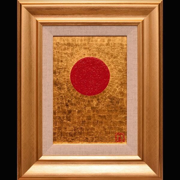 24K石川県金沢産純金箔●『太陽』●がんどうあつし絵画油絵膠にかわ日の丸日本輝き