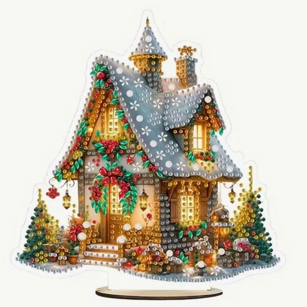 ダイヤモンドアート えんとつのある家 木製 スタンド付き クリスマス