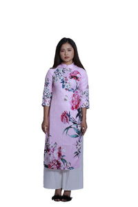 ◆新品◆　未使用　ベトナムアオザイ　M　ピンク　ボタン　蝶　発表会　パーティドレス　結婚式　伝統衣装　コスプレ