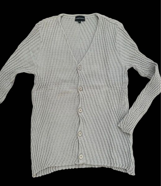 『ARMANI』 / アルマーニ グレー リブ カーディガン ニット セーター 46サイズ M 美品
