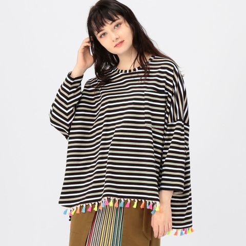 1回着美品◆フラボア FRAPBOIS パーラーボーダーカットソー◆フリンジ◆Tシャツ 1回着美品◆フラボア FRAPBOIS パーラーボーダーカットソー◆フリンジ◆Tシャツ