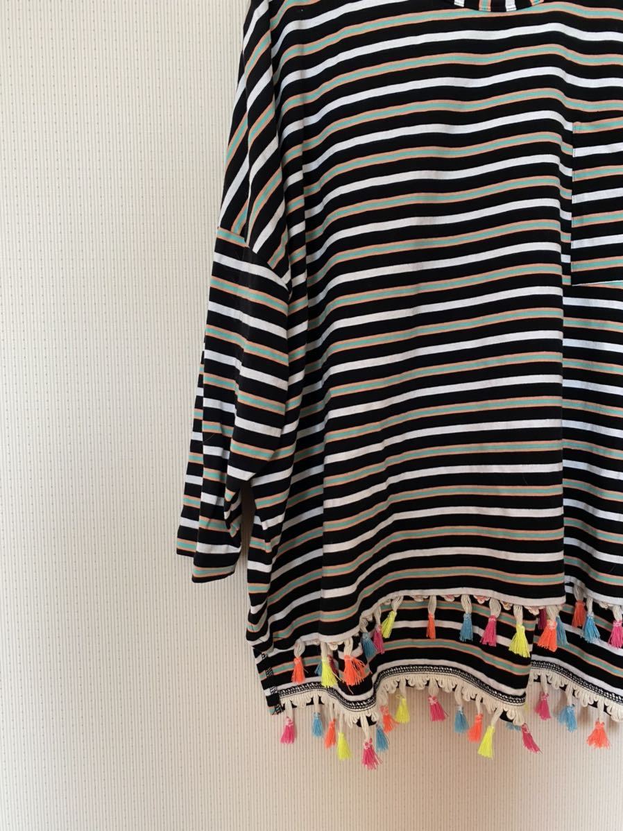 1回着美品◆フラボア FRAPBOIS パーラーボーダーカットソー◆フリンジ◆Tシャツ 1回着美品◆フラボア FRAPBOIS パーラーボーダーカットソー◆フリンジ◆Tシャツ