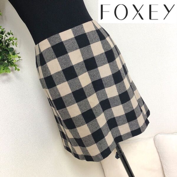 FOXEYフォクシーのチェックのウールミニスカート38