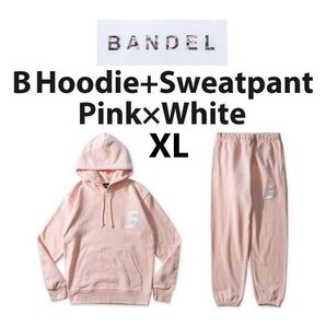 新品 BANDEL 2点セット Bパーカー+スウェットパンツ ピンク×白 XL (28,600円)