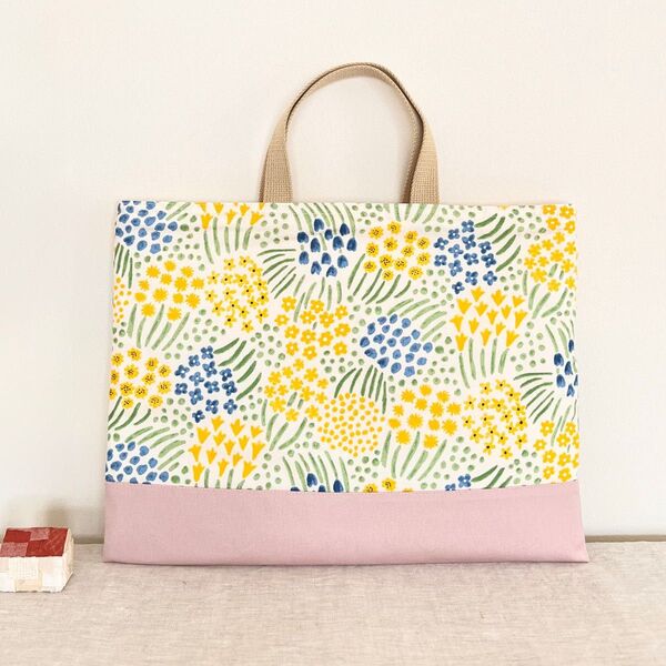 レッスンバッグ☆お花畑 〜flower garden〜ホワイトイエロー ハンドメイド