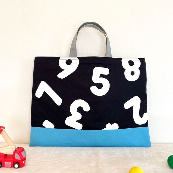 レッスンバッグ☆BIG123ブラック×ブルー ハンドメイド