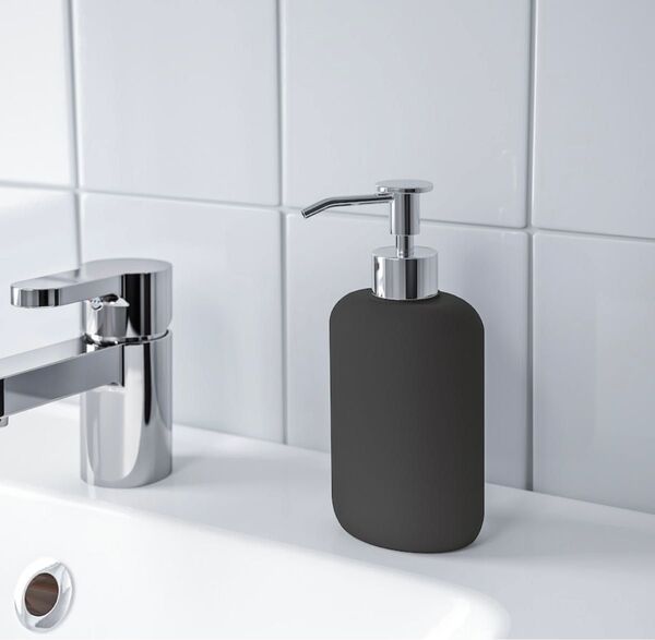 IKEA ソープディスペンサー&コップセット 歯ブラシ入れ 陶器 黒 シンプル 高級感