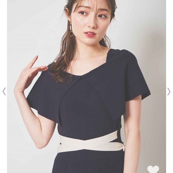 2way オフショルニットワンピース 31 Sons de mode ネイビー マーメイドシルエット 配色リボンケープカラー