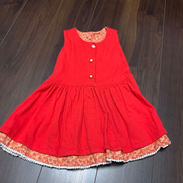 ワンピース 子供服 女の子 ジャンバースカート 赤 クリスマス
