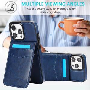 iPhone 16 pro ケース アイフォン16 プロ レザーケース iPhone 16 pro カバー カード収納 スタンド機能 背面 ブルー