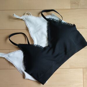 新品 レディース L★ハーフキャミ★黒 白オマケ肌着トップス