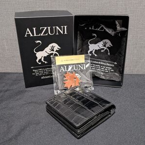 ALZUNI アルズニ ショートBOX財布 シャムワニ 折り財布 黒 ブラック 財布 男性
