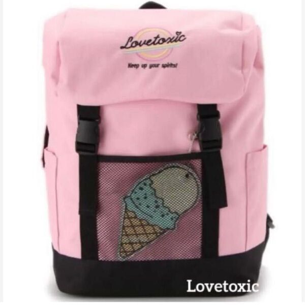 新品*Lovetoxic メッシュポケットリュック アイスパスケースつき ピンク