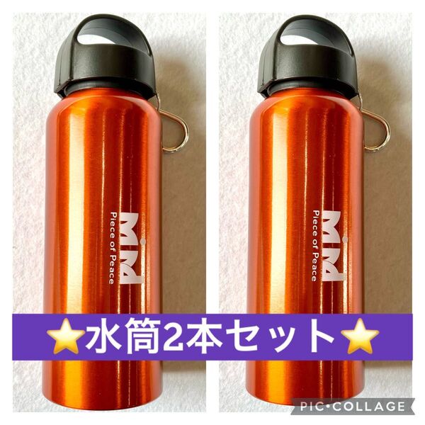 ●新品●水筒 2本セット カラビナ付アルミボトル ノベルティ 0.5L未満 レジャー 通勤通学 ボトル オレンジ お得セット!