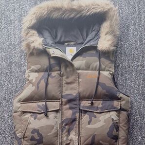 Carhartt ダウン ダウンベスト 迷彩 M 肉厚 グリーン