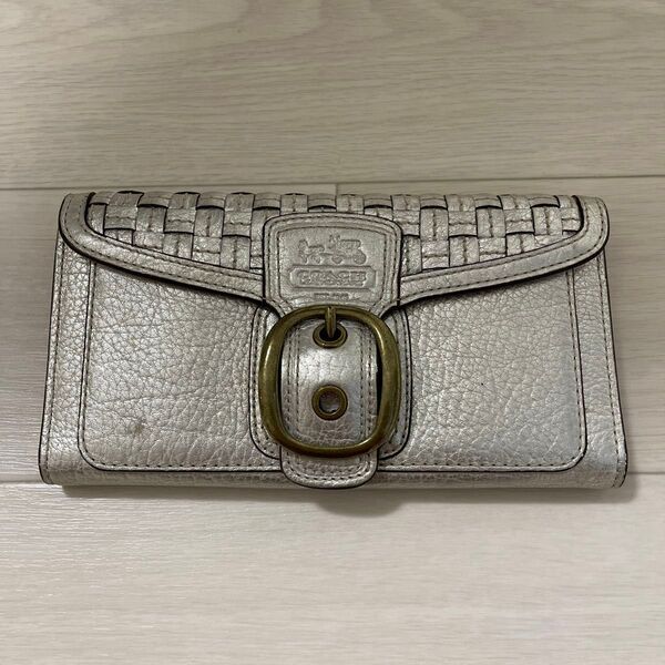 COACH シルバー 編み込みデザイン 財布