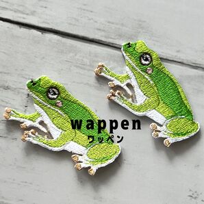 カエルD☆アイロン刺繍ワッペン2枚