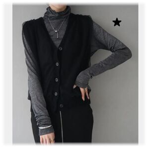 ★新品 チュールレイヤードニットベスト/ブラック lumier