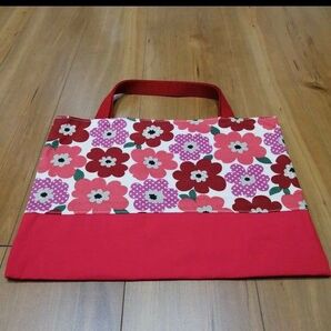 入園入学★花柄★赤★レッスンバック★ハンドメイド