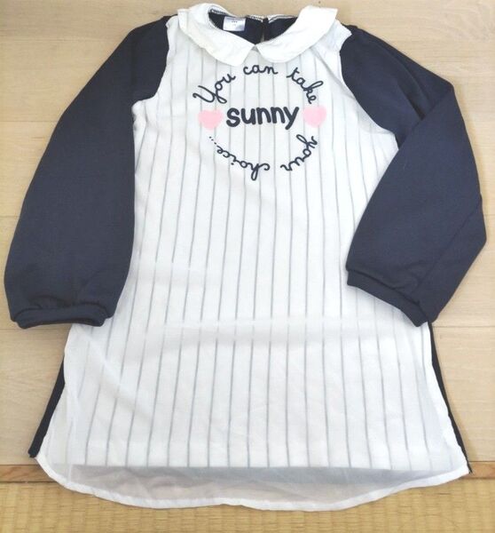 秋冬【ワンピース】暖かい 裏起毛 長袖 ネイビー 《150cm》