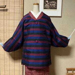 和装コート 道中着 道行コート 羽織 縞 横縞 裄65