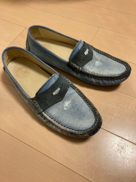 美品【DIESEL】ディーゼル ローファー スリッポンダメージデニム