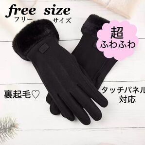 裏起毛 手袋 タッチパネル対応 レディース ふわふわ 暖か 【ブラック】 新品 防寒手袋 ベーシック