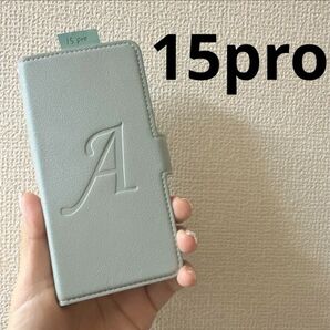 iphone15pro カバー ケースイニシャルAブルーケース 手帳型ケース