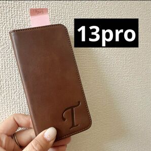 iphone13pro カバー ケースイニシャルT手帳型ケース