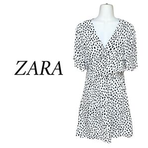 【美品】 ZARA ダルメシアン柄カシュクールワンピース