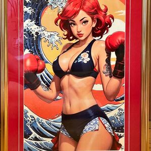 額装 額込 DEATH NYC デスガール ボクサーガール ポップアート 現代アート 浮世絵 葛飾北斎 ディズマランド