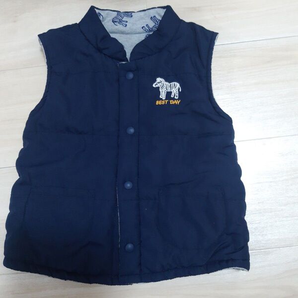 中古 95sizeベビー服 ゼブラ柄 ベビーベスト 中綿ベスト