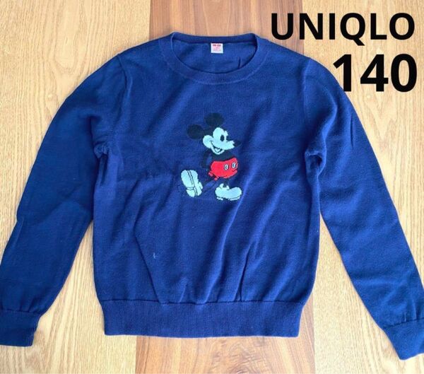 UNIQLO Disney ミッキーマウス長袖ニット セーター ネイビー 140