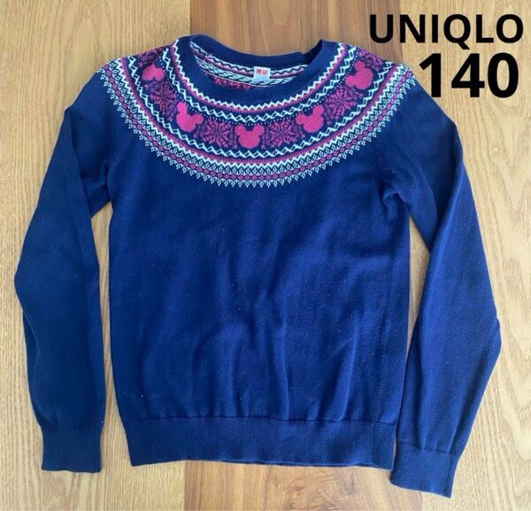 UNIQLO Disneyミッキーマウス長袖ニット セーター ネイビー 140