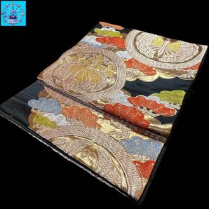 【美品】 六通柄袋帯 松雪輪紋様 金糸 ゴールド系 黒留袖 色留袖 訪問着 礼装