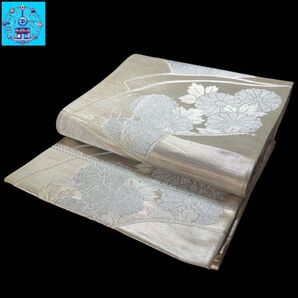 【美品】 六通柄袋帯 扇面蒔絵菊模様 銀糸 黒留袖 色留袖 訪問着礼装フォーマル